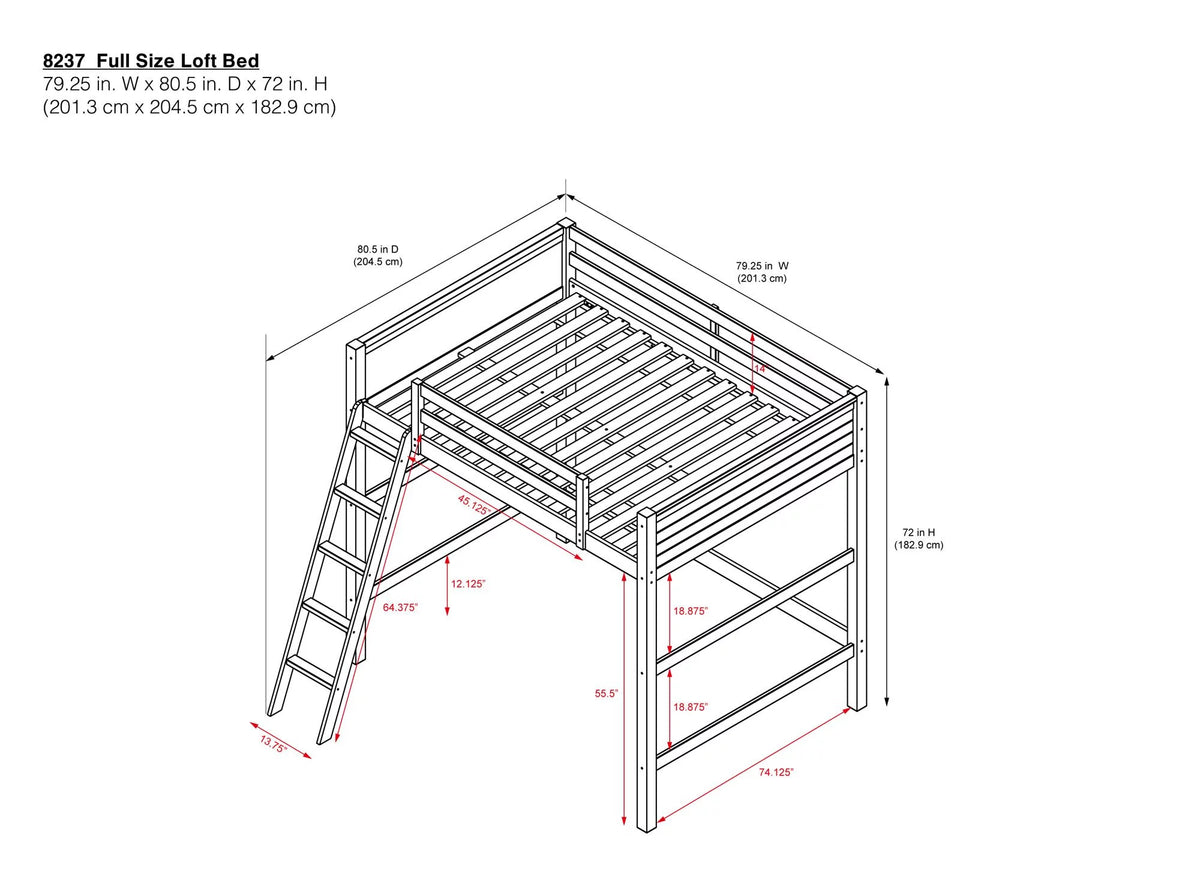 Full Size Loft Bed with Ladder, Black B80518