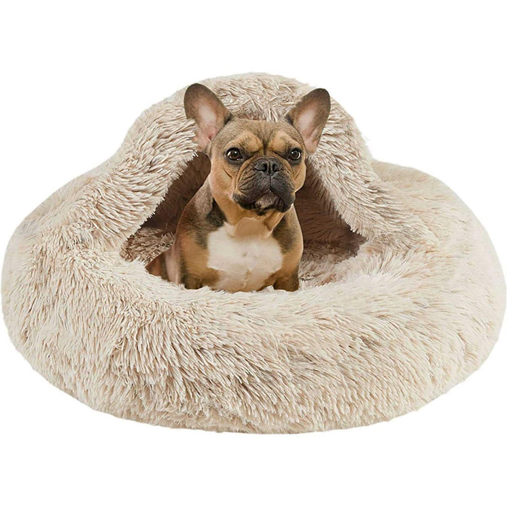 Soft Faux Fur Hooded Cat Bed Cave Q5350