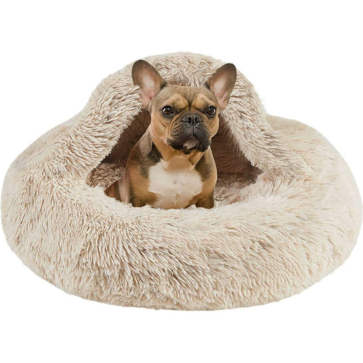Soft Faux Fur Hooded Cat Bed Cave Q5350