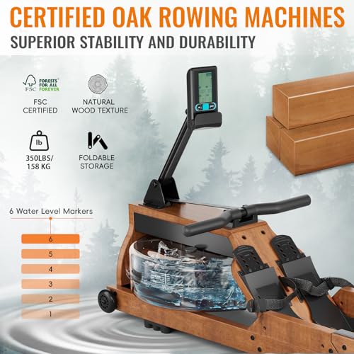 Wooden Foldable Water Rowing Machine with Monitor Q741