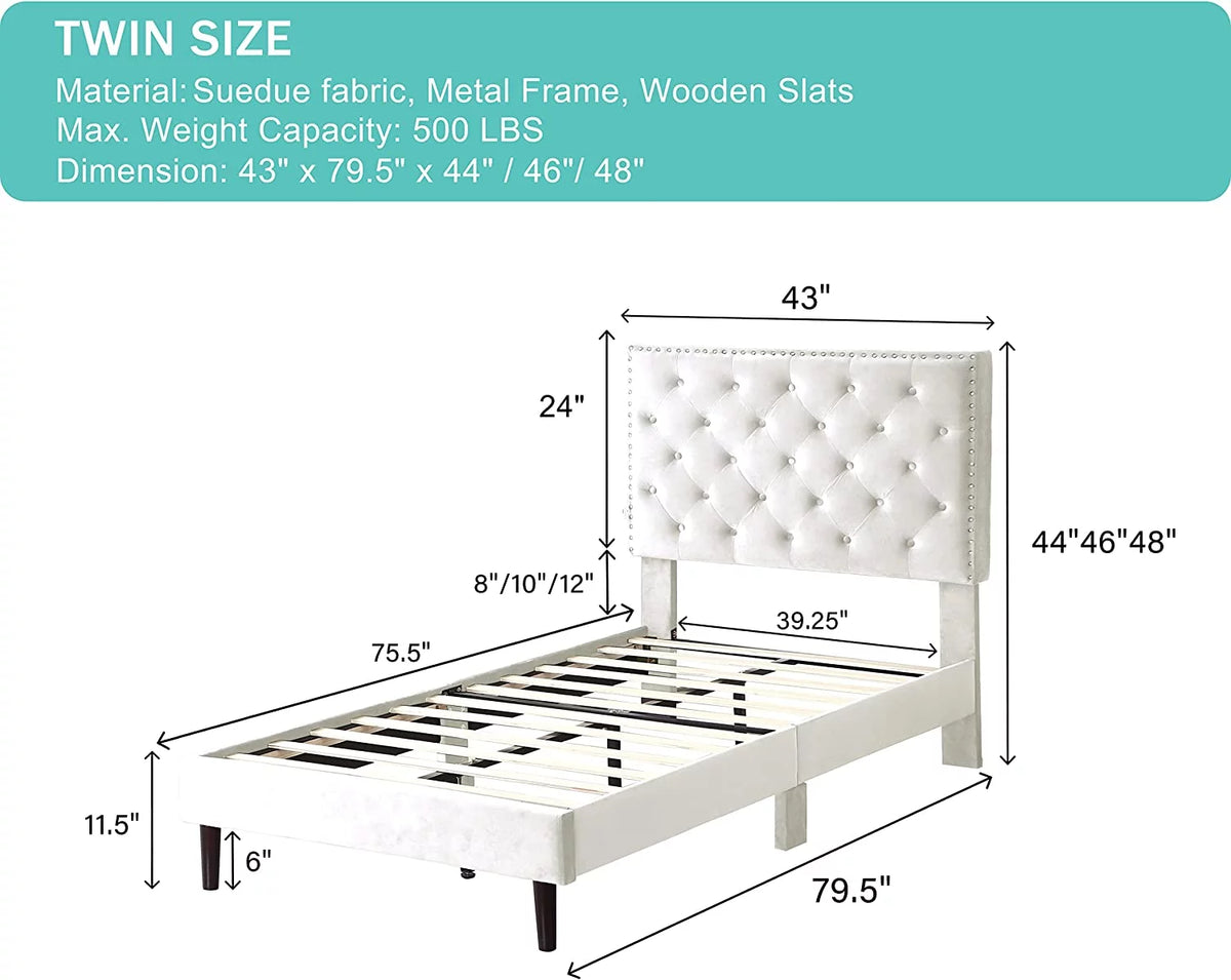Gray Twin Upholstered Platform Bed Frame with Adjustable Headboard Q6972