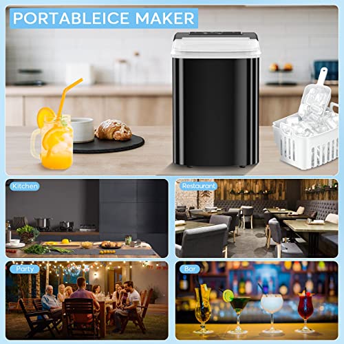 Portable Countertop Ice Maker Machine with Ice Scoop, Basket, Black X70934
