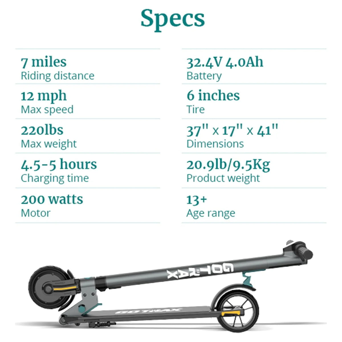 Foldable Electric Scooter with 6 Tires, 200W 12mph, Gray V6818