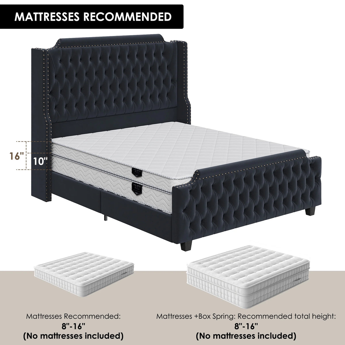 Queen Size Off-white Velvet Upholstered Bed Frame with Headboard and Footboard Y591