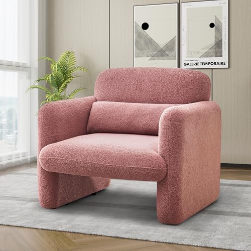 Sherpa Lamb Fabric Armed Accent Chair with Waist Pillow J18404