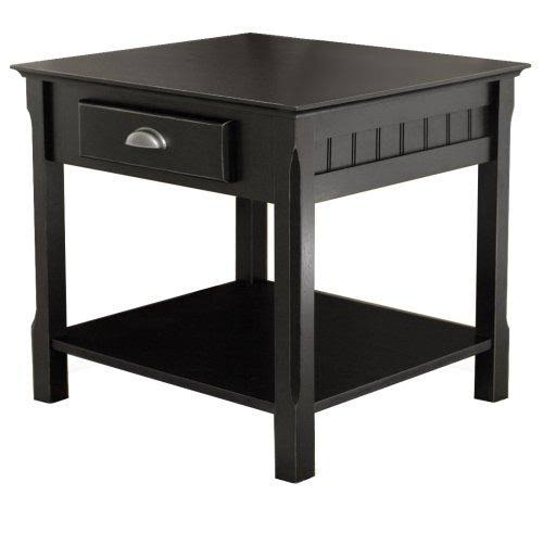 Black Wood End Table with Drawer and Shelf Z279