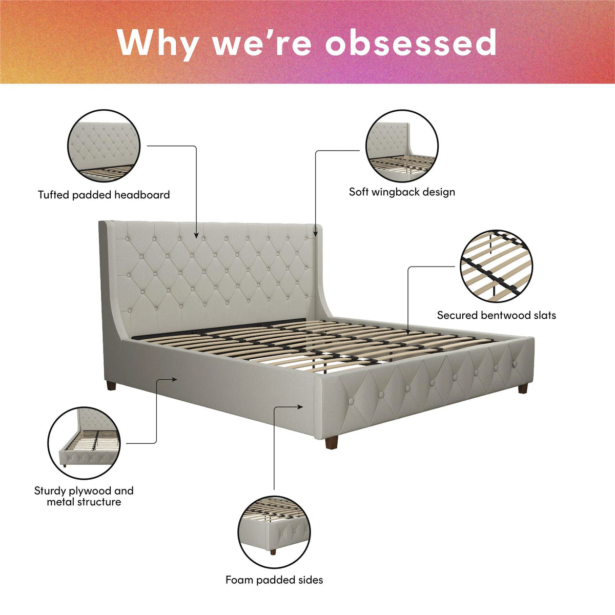 King Light Gray Linen Upholstered Bed T44210
