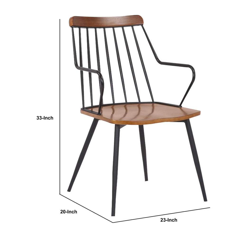 26 Inches Wooden Dining Chair with Windsor Back, Brown and Black N782003
