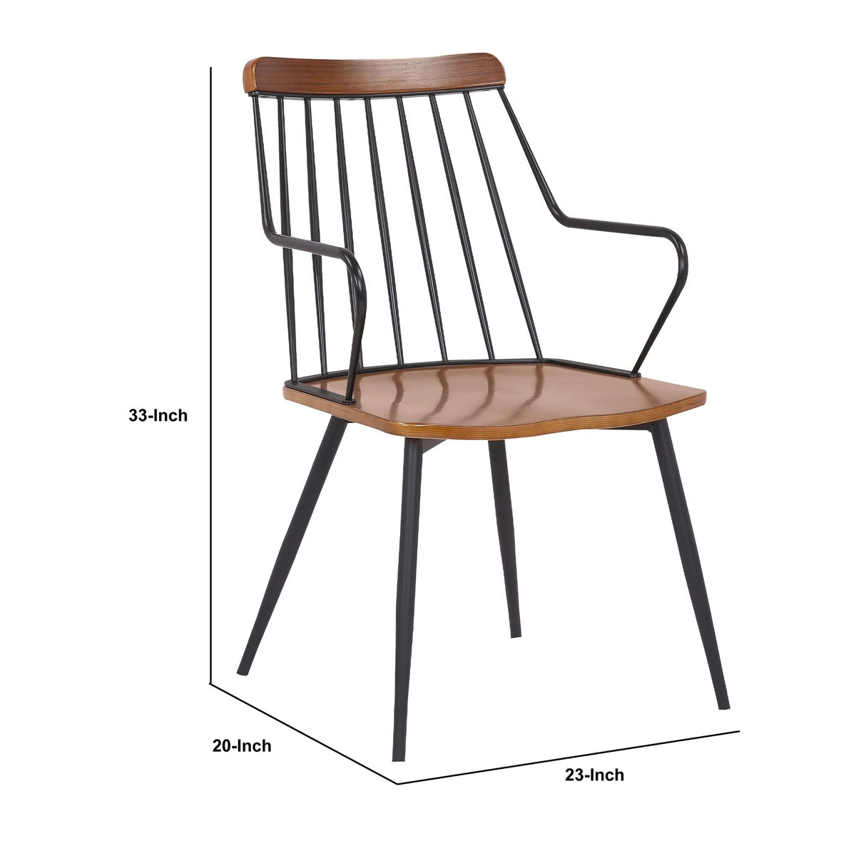 26 Inches Wooden Dining Chair with Windsor Back, Brown and Black N782003