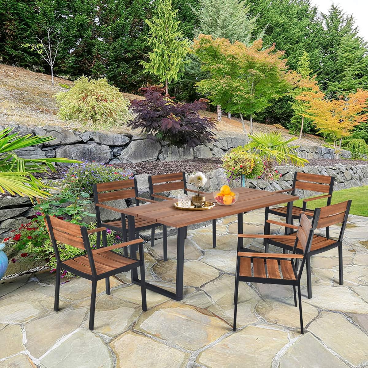 7 Piece Patio Dining Set with Acacia Wood Table Top P3969