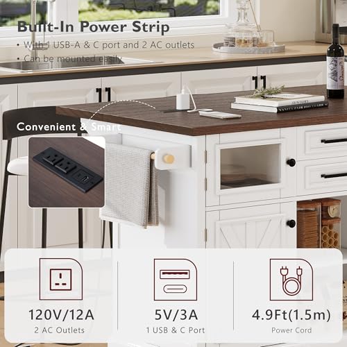 Black Drop Leaf Kitchen Island with Power Outlet Rolling Storage Cart X358784