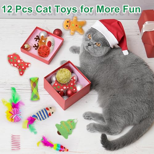 12Pcs Christmas Cat Toys Set with Catnip Plush Mice Feather Cat Wand T85759