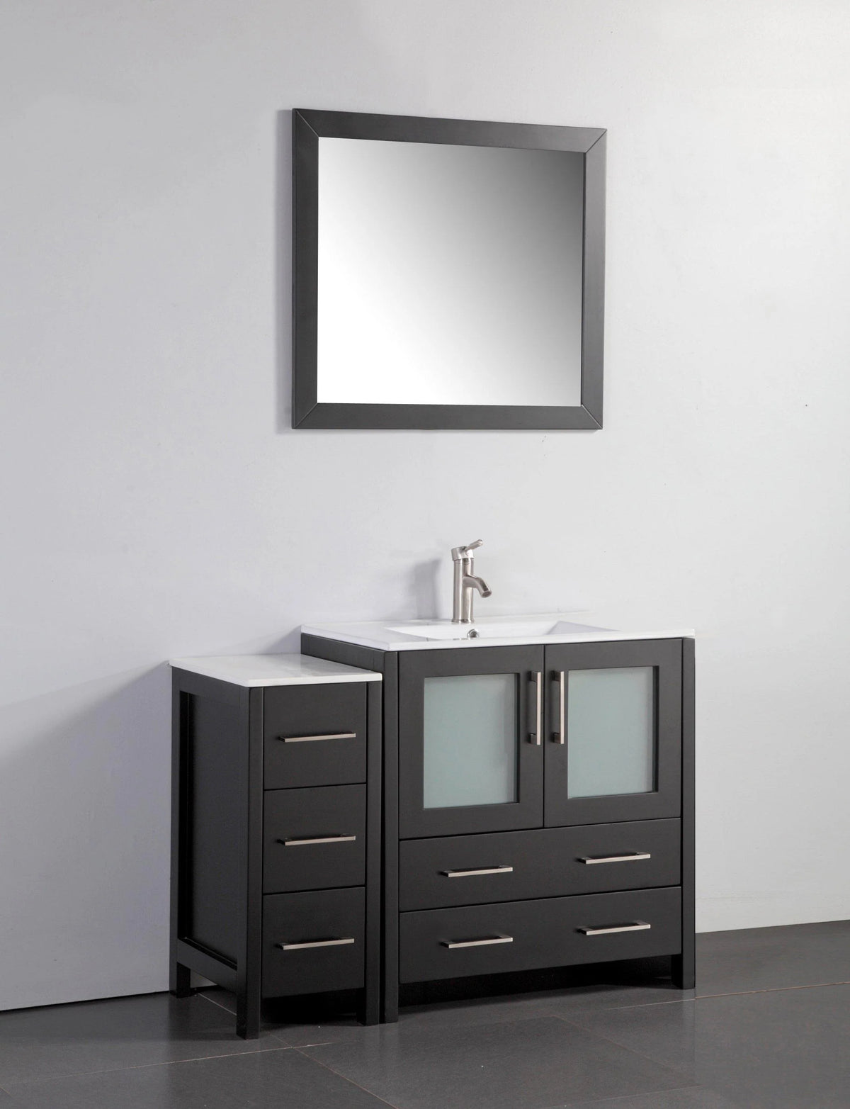 42 in. Single Sink Vanity Cabinet with Ceramic Sink & Mirror Espresso F18424