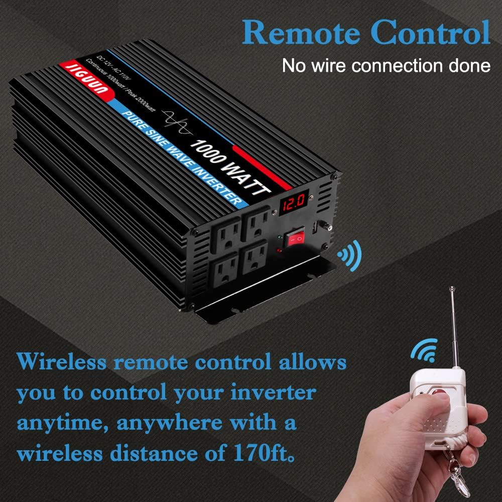 1500 Watt Pure Sine Wave Inverter 12V to 120V with AC Outlets USB H252