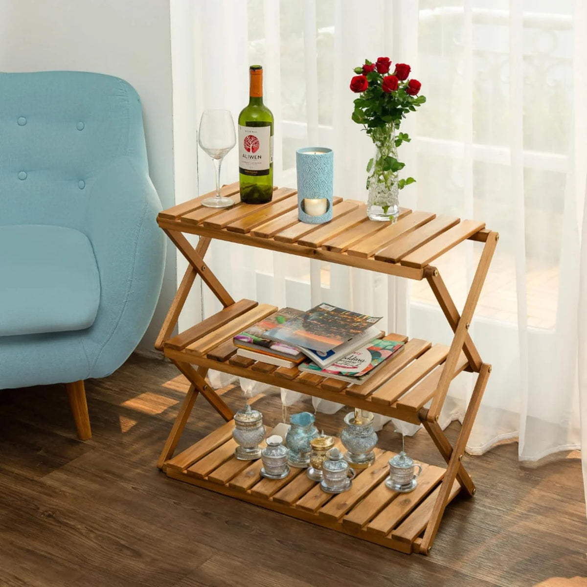 3 Tier Acacia Wood Folding Shelf E4026