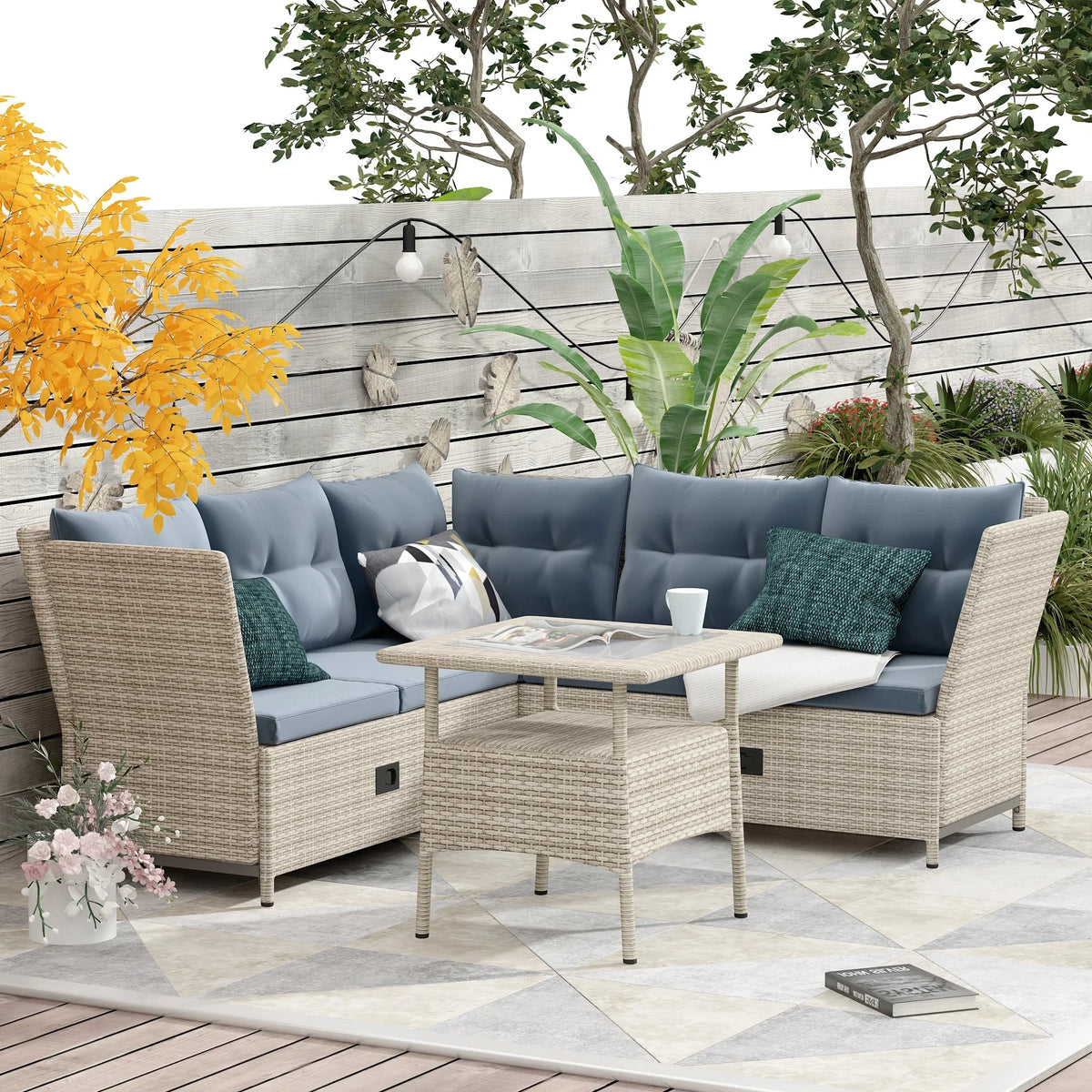 4-Piece PE Wicker Rattan Sofa Set with Adjustable Backs F6103