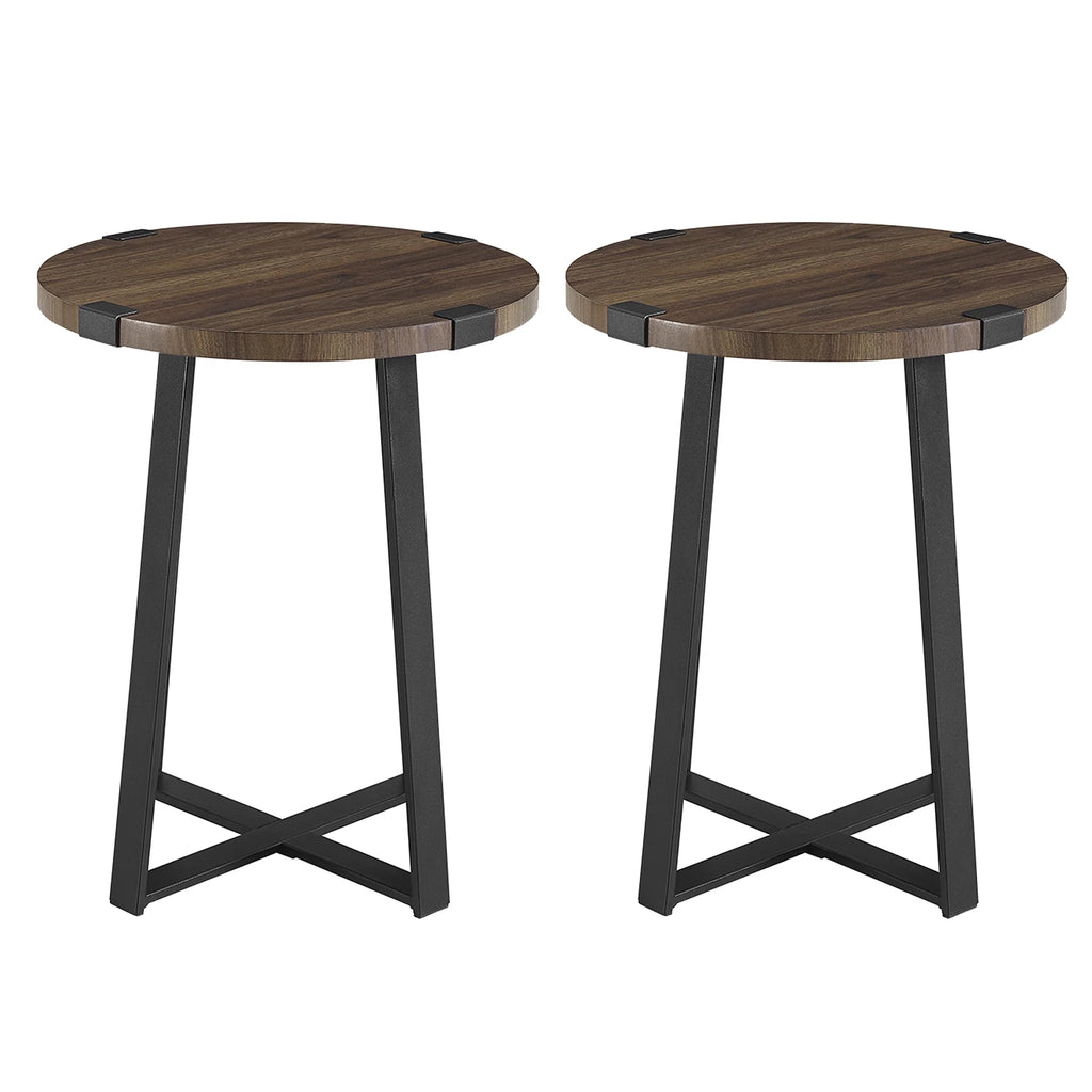 Set of 2 Dark Walnut Round Side Tables G850166