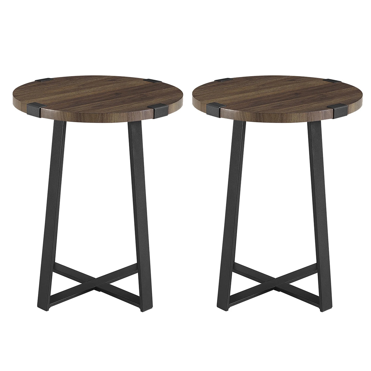 Set of 2 Dark Walnut Round Side Tables G850166