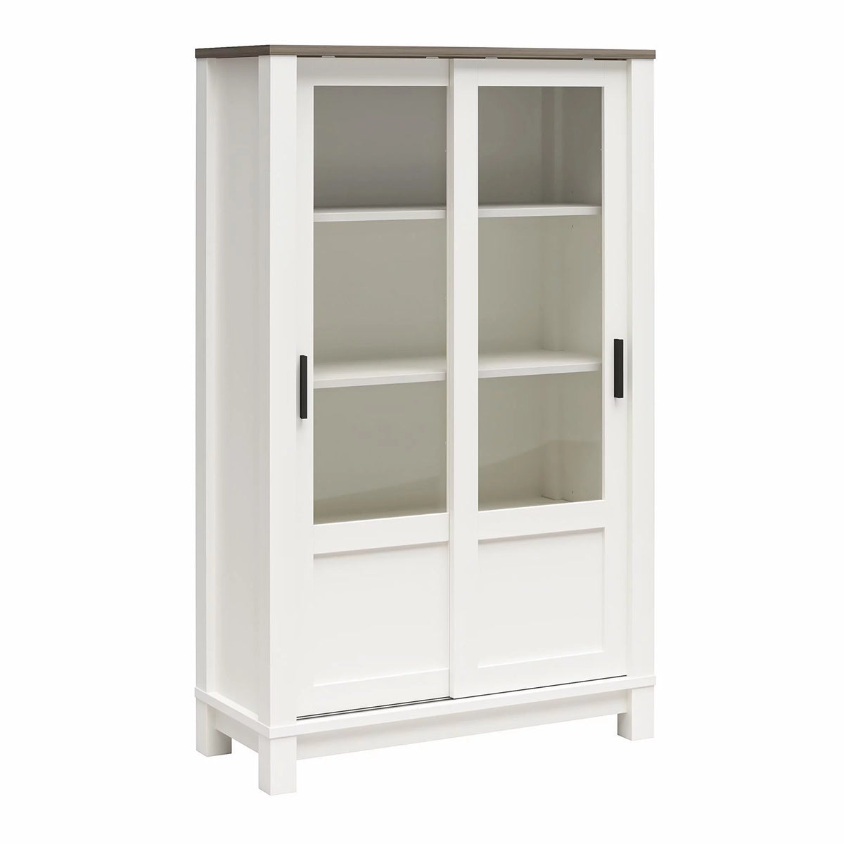 White Bookcase Cabinet with Sliding Glass Doors I1174