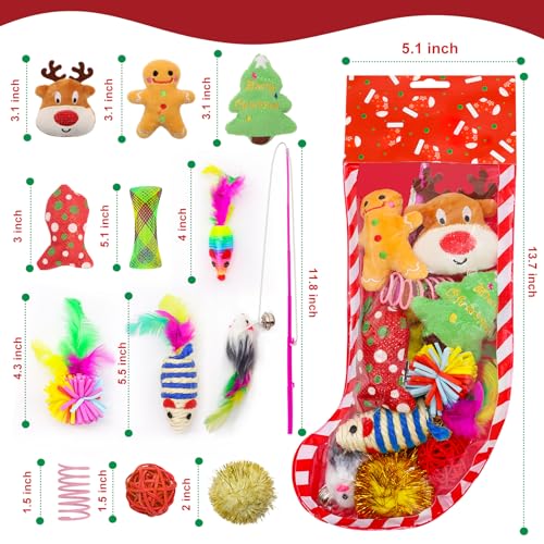 12Pcs Christmas Cat Toys Set with Catnip Plush Mice Feather Cat Wand T85759