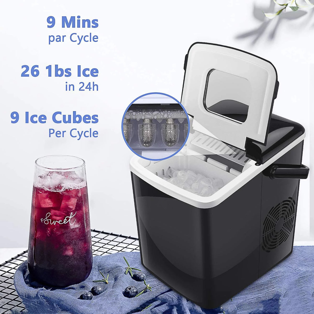 Portable Ice Maker with 2 Optional Ice Cube Sizes G715