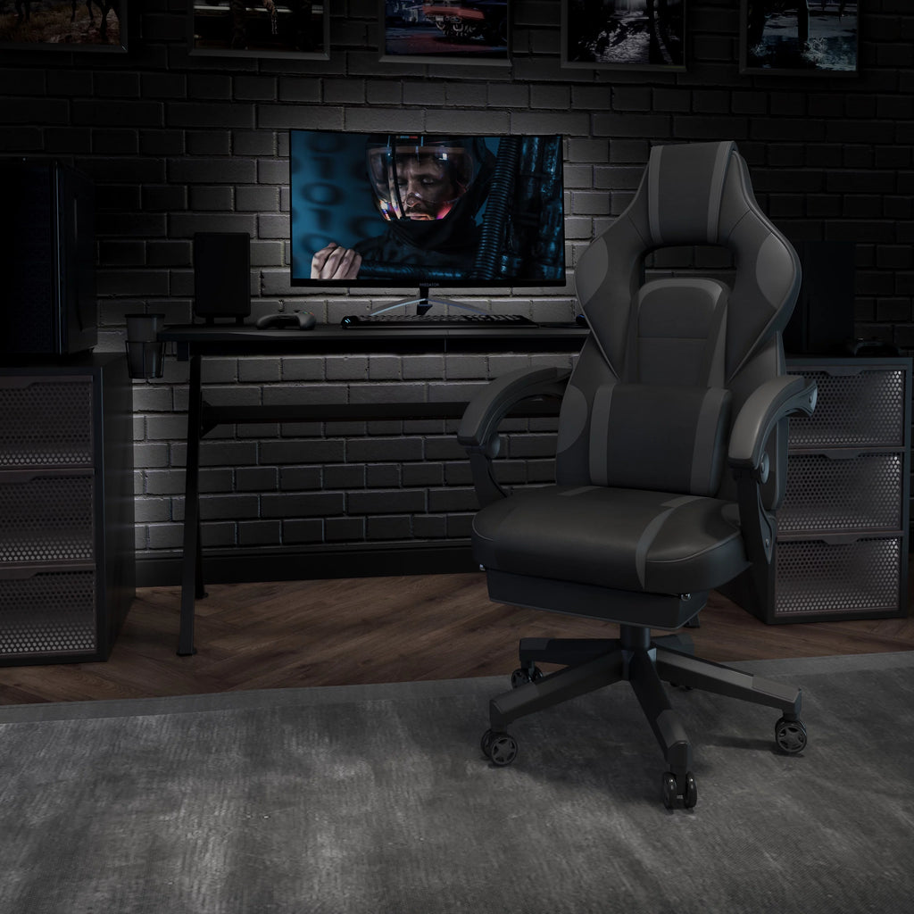 Black Gray Ergonomic Reclining Gaming Chair with Footrest L32761