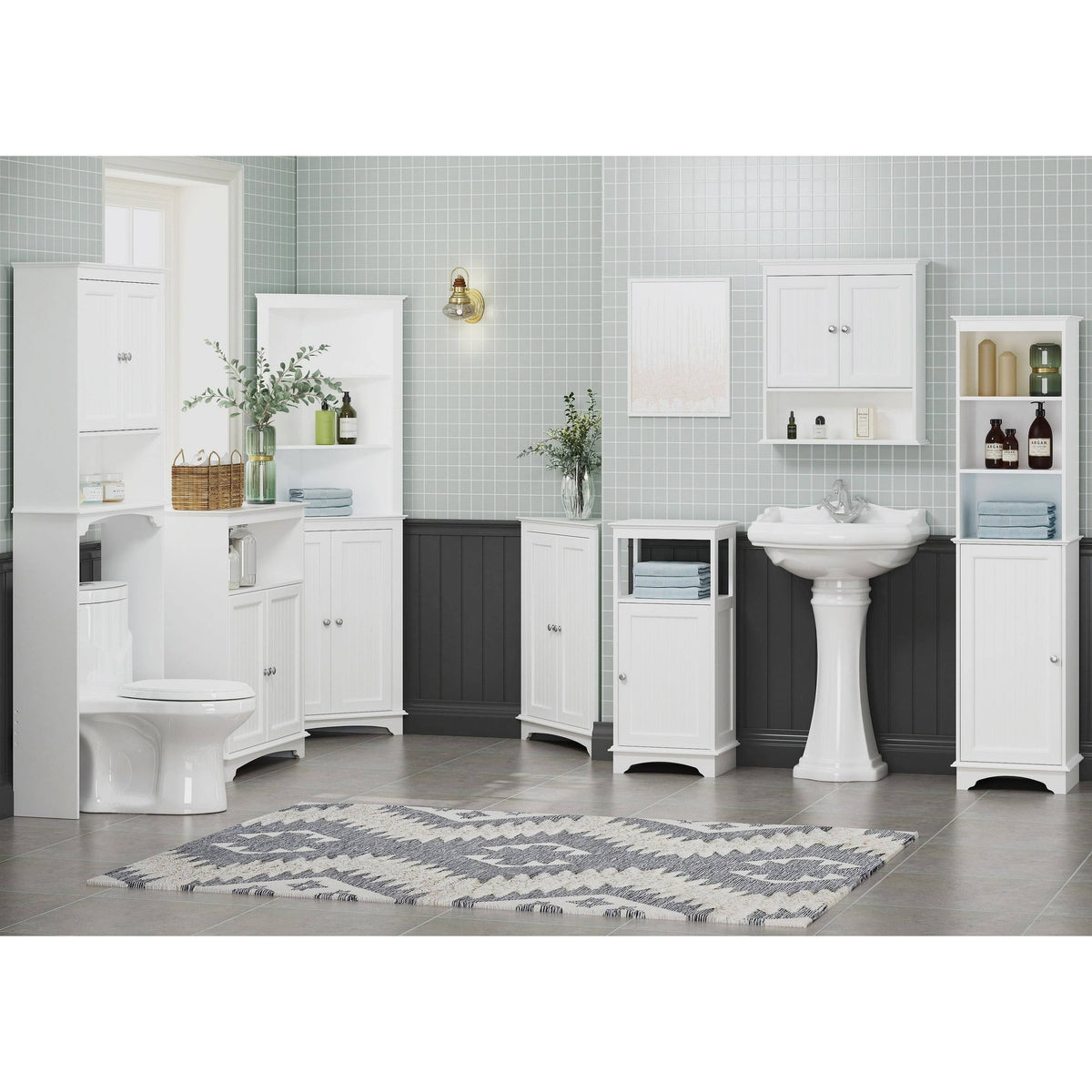 White Three Tier Freestanding Storage Cabinet M184