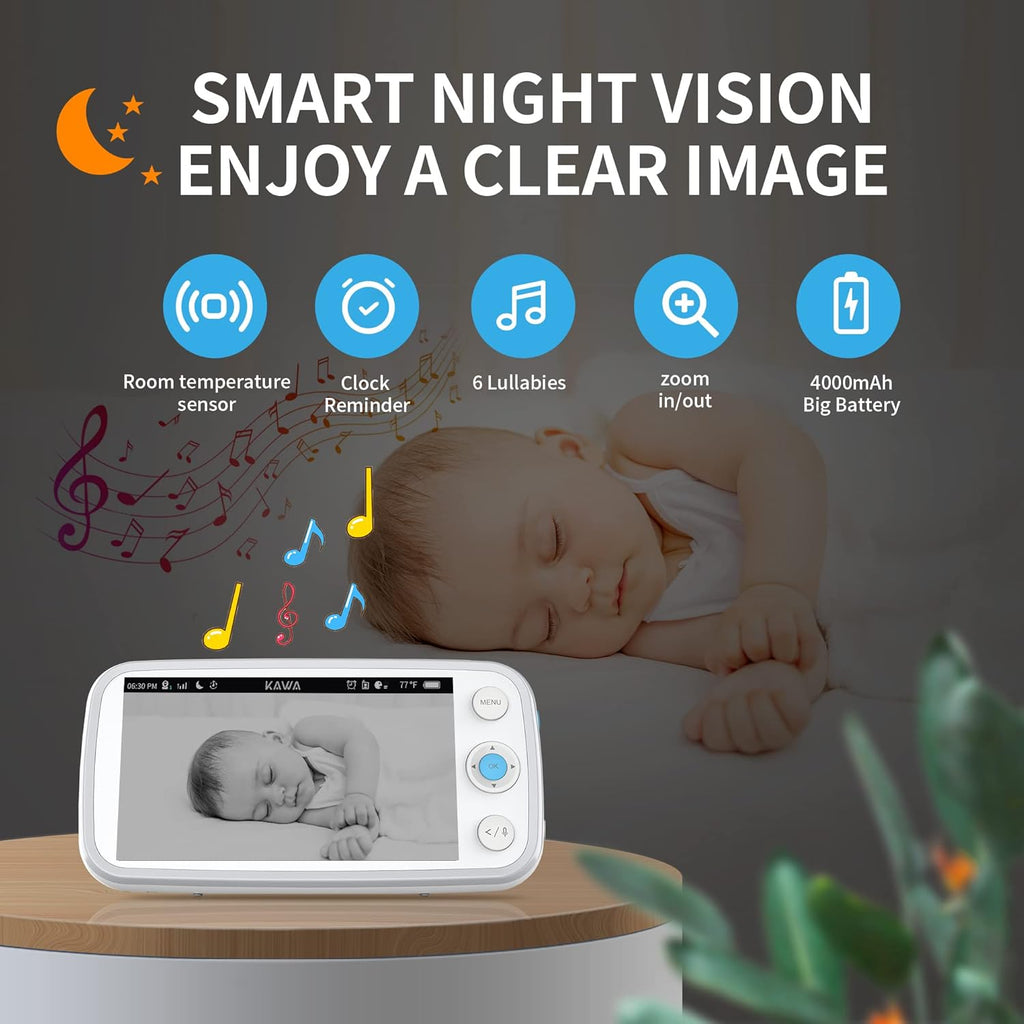 Baby Monitor with Camera and Audio, 720P HD Display, Night Vision, 2-Way Audio S33724