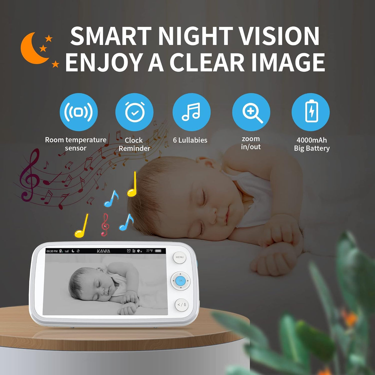 Baby Monitor with Camera and Audio, 720P HD Display, Night Vision, 2-Way Audio S33724