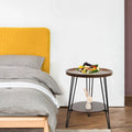 2-Tier Round Sofa End Side Table Nightstand Brown N4327