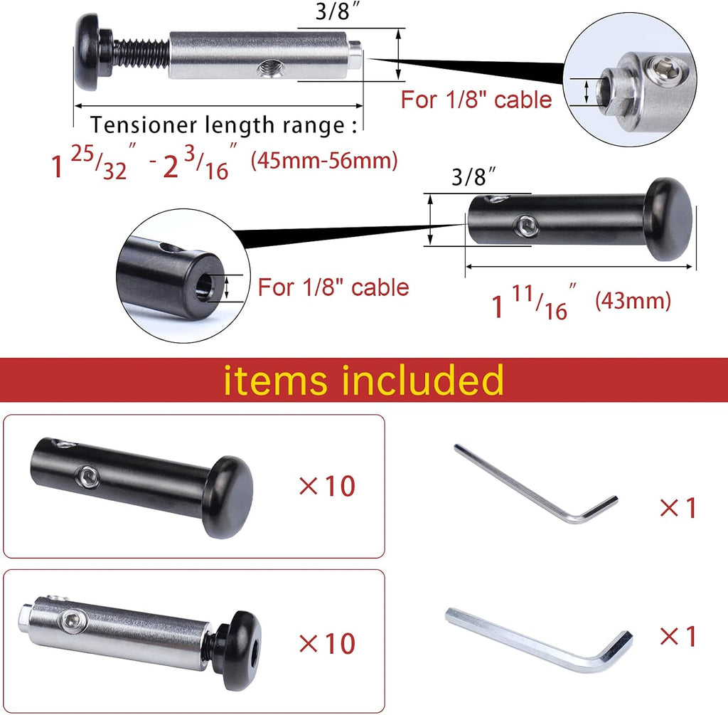 Black Cable Railing Kit 10Set 1/8 Turnbuckle Tensioner B667