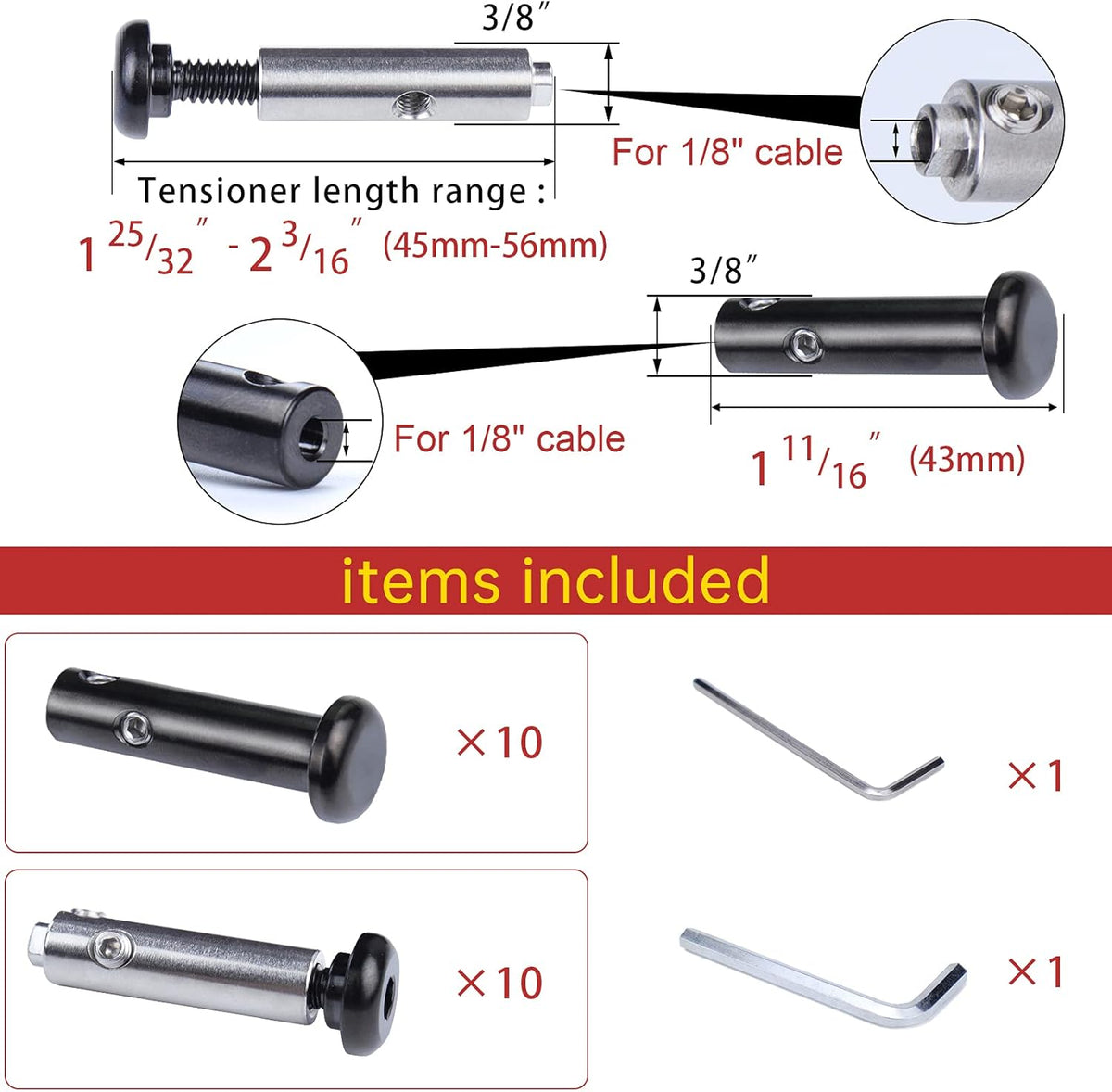 Black Cable Railing Kit 10Set 1/8 Turnbuckle Tensioner B667