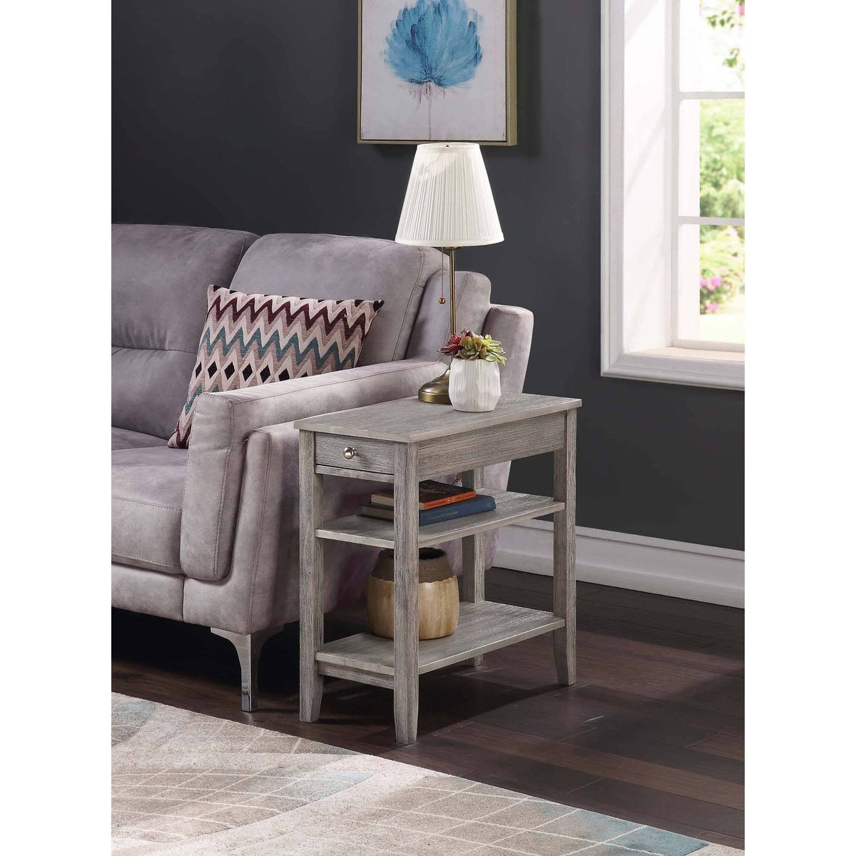 3 Tier End Table with Drawer Light Gray L304