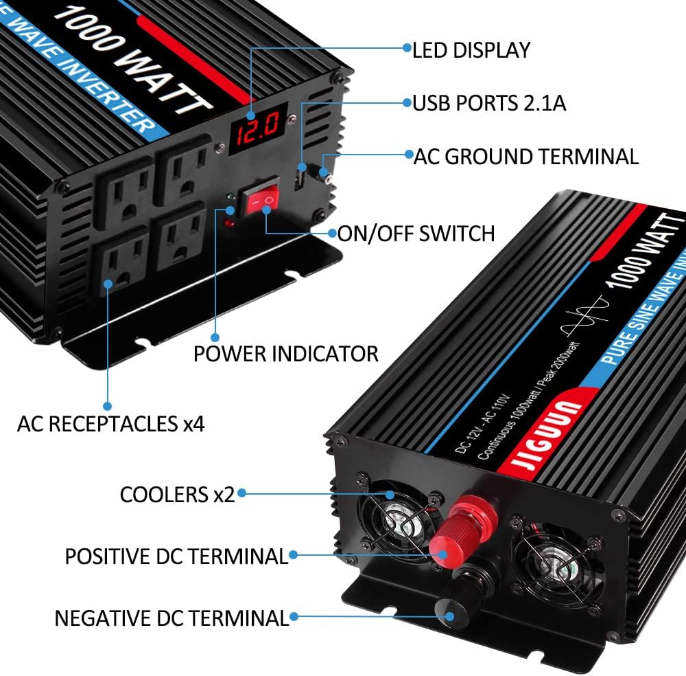 1500 Watt Pure Sine Wave Inverter 12V to 120V with AC Outlets USB H252
