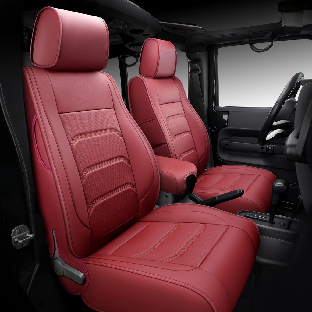 Faux Leather Full Coverage Car Seat Covers Full Set Black & Red O892411