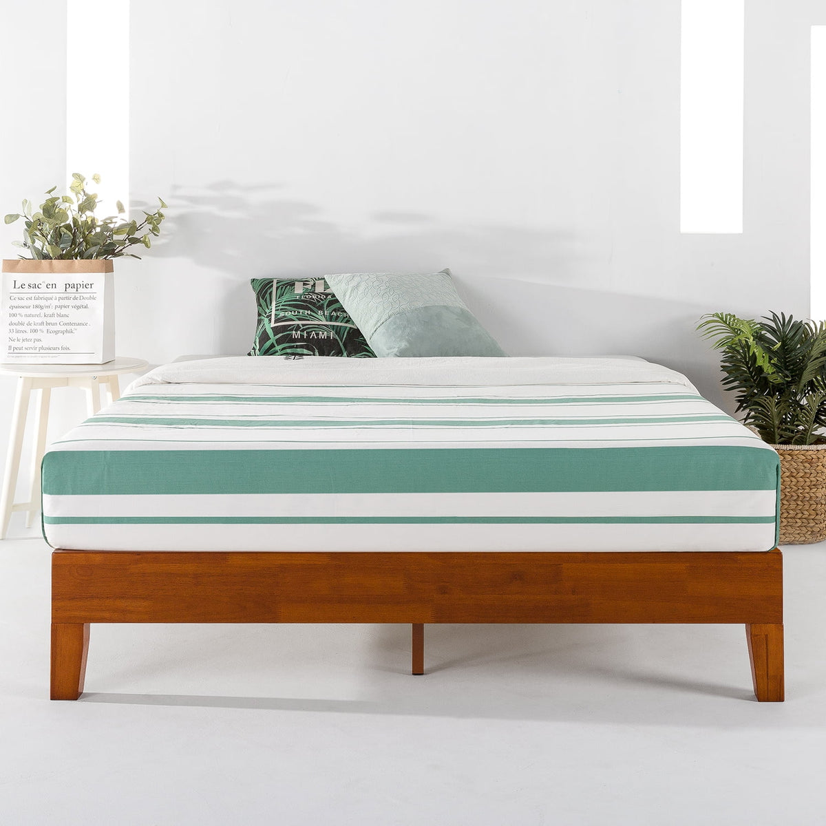 Cherry Twin Solid Wood Platform Bed with Wooden Slats M3535
