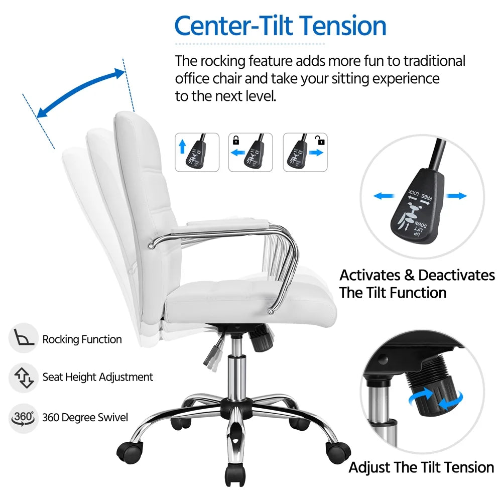 White Adjustable Swivel Faux Leather Office Chair P4386
