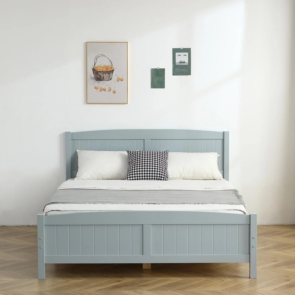 Gray Solid Pine Wood Full Bed Frame with Headboard E189397