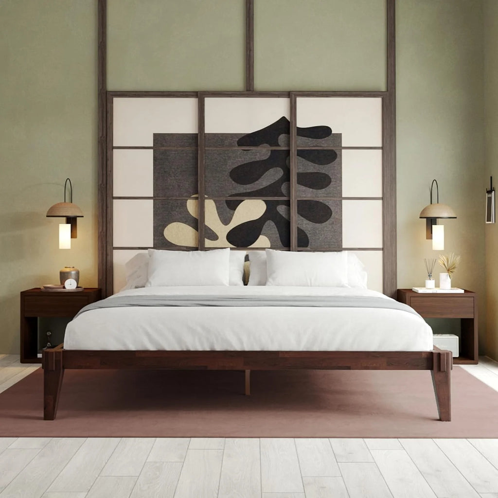 Queen Bed Frame Solid Wood Platform Bed Wood Slat Support F3945