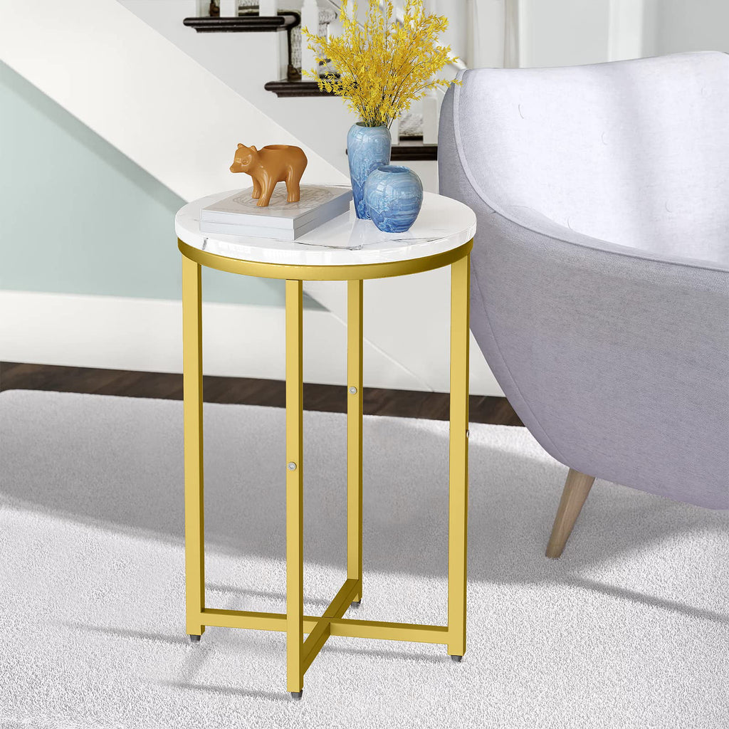 Round Faux Marble Side Table with Metal Frame N68401