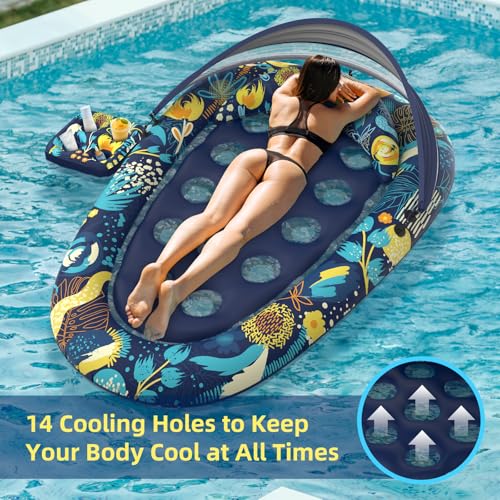 XL Inflatable Pool Float with Canopy Cup Holder X660