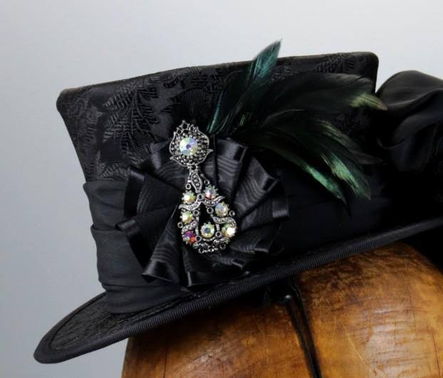 Black Brocade Mini Top Hat A520