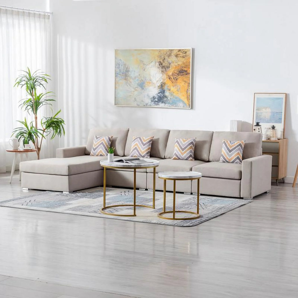 Beige Linen Reversible Sectional Sofa Chaise H96471