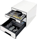 4 A4 Drawer Cabinet with Marker Pen and Transparent Tray, White/Black W15370