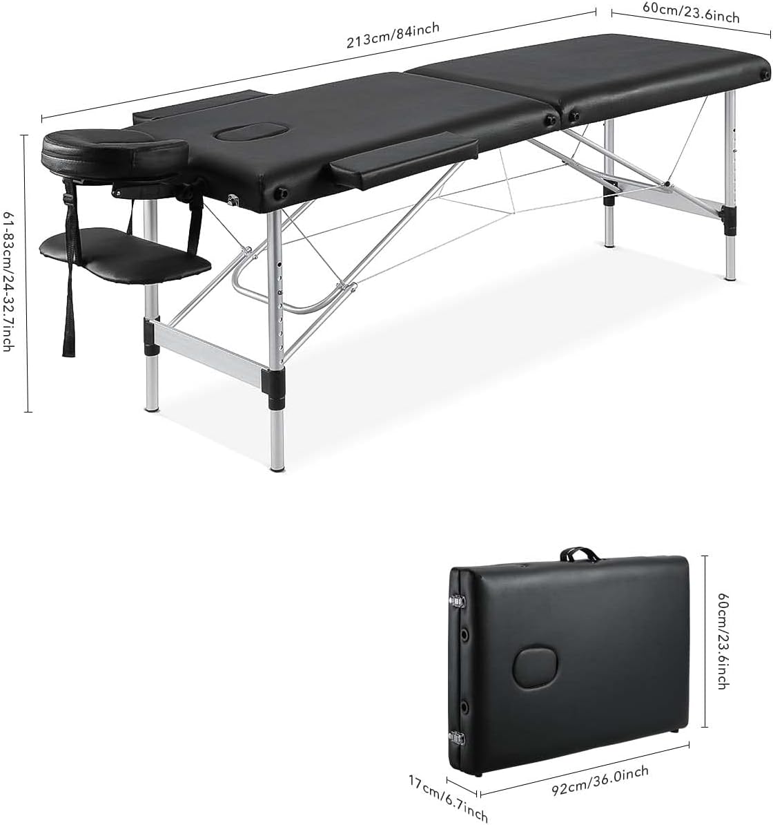 Portable 2 Section Aluminum Massage Table with Carrying Bag V368341