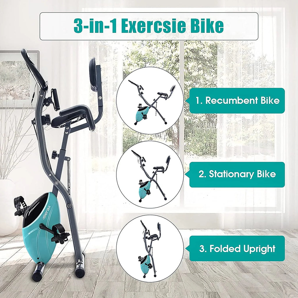 Folding Upright and Recumbent Stationary Exercise Bike with 10-Level Adjustable Magnetic Resistance P6763