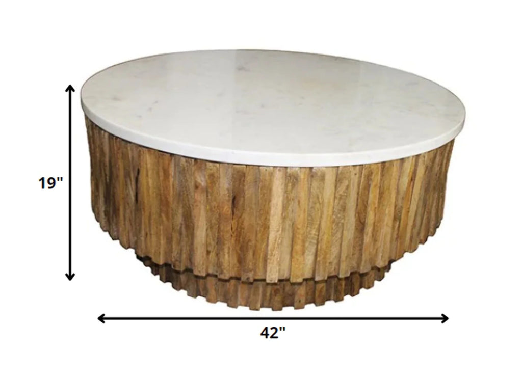 Round Marble Top Wooden Strips Coffee Table M89476
