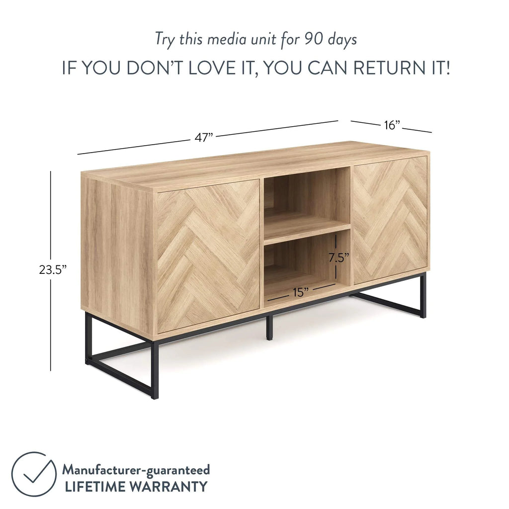 Gray Black Herringbone Pattern Wood Metal Media Console Cabinet H868
