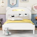 Twin Size White Wood Platform Bed Frame with Night Lights W911444