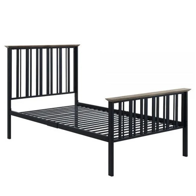 Antique Oak Brown & Black Twin Size Bed with Slatted Metal Frame B6196